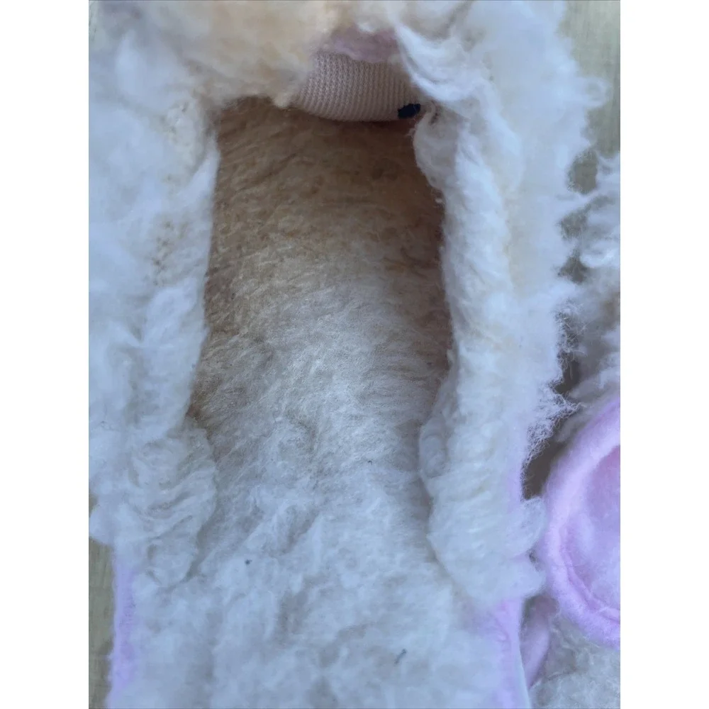 Vintage Girls Bunny Rabbit Slippers Size 11-11 1/2 Ivory With Pink Trim & Bows